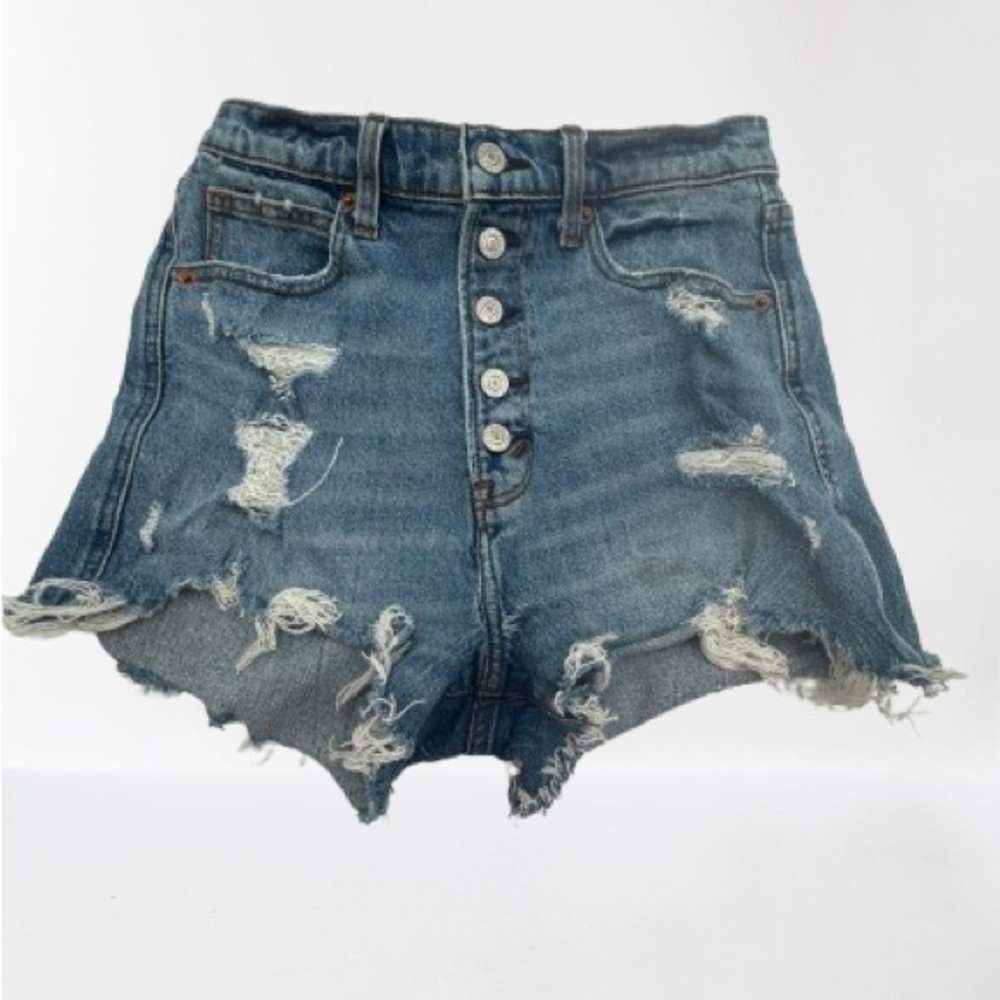 Abercrombie & Fitch Denim High-Rise Mom Button Fly Distressed Shorts Size 27/4